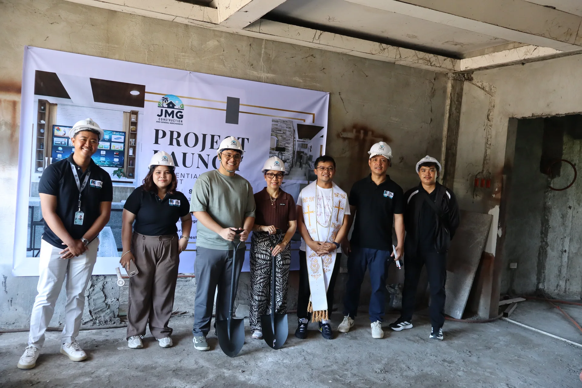 JMG Construction project launch team at a residential interior site in Cagayan de Oro