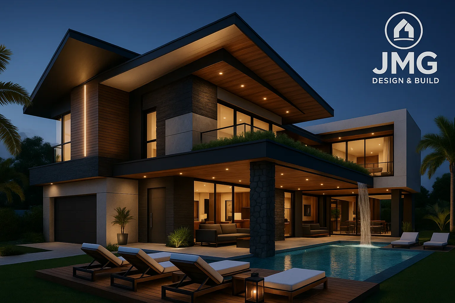Luxury modern home with pool evening render for Cagayan de Oro design build planning