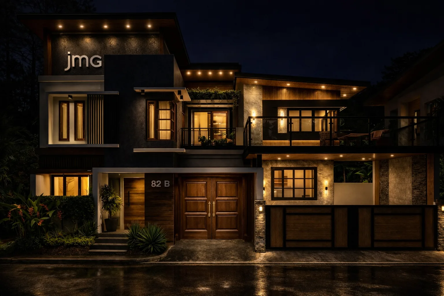 Modern CDO home exterior at dusk