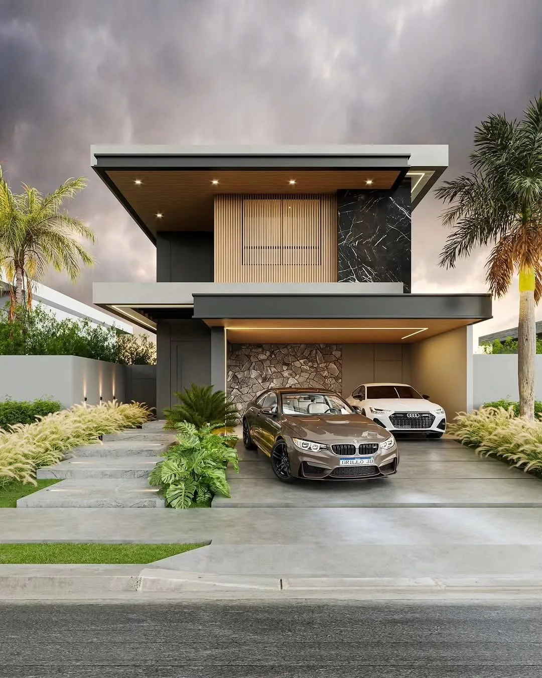 Evening facade reference for a two-storey home
